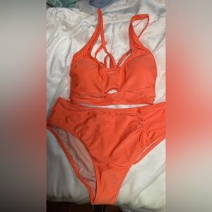 Cupshe orange two piece, highwaisted bottoms. New in package